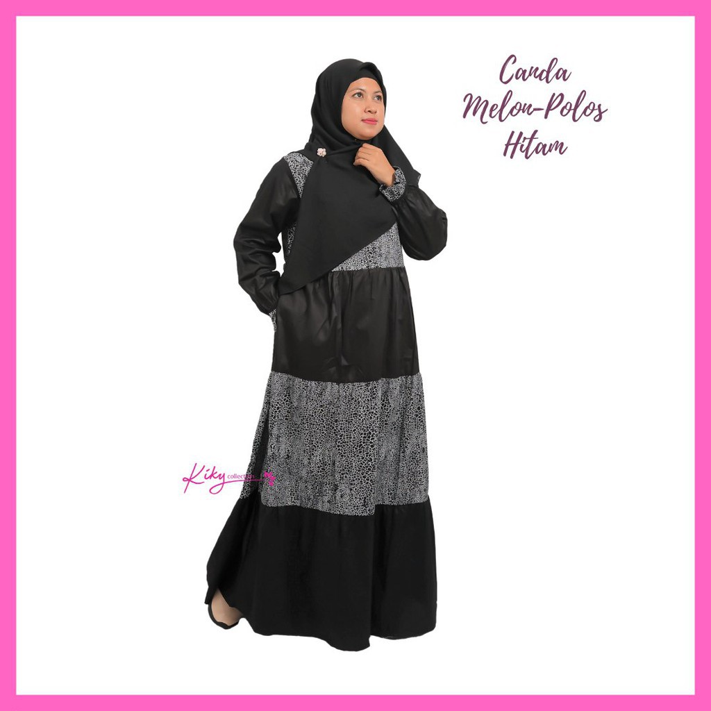 Gamis Katun Jepang Original Canda Susun Kombinasi Motif Melon-Polos KIKY COLLECTION