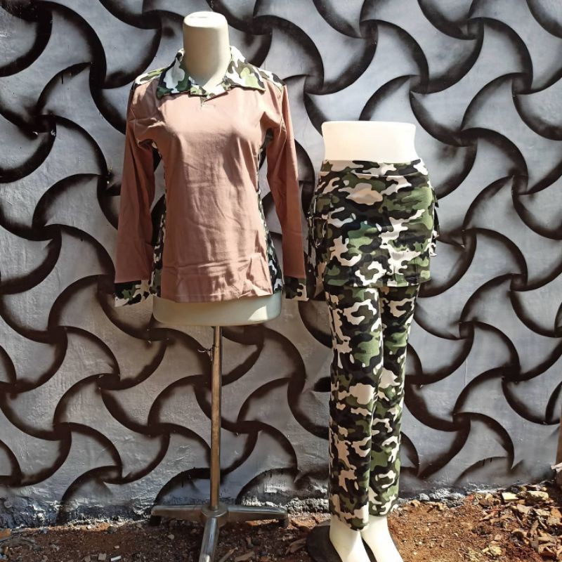 Baju senam loreng/Baju senam Army / pakaian senam Army. motif olive. model Olive79