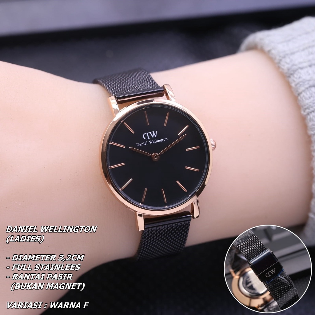 JAM TANGAN WANITA WD RANTAI PASIR BODY BULAT BALOK POLOS