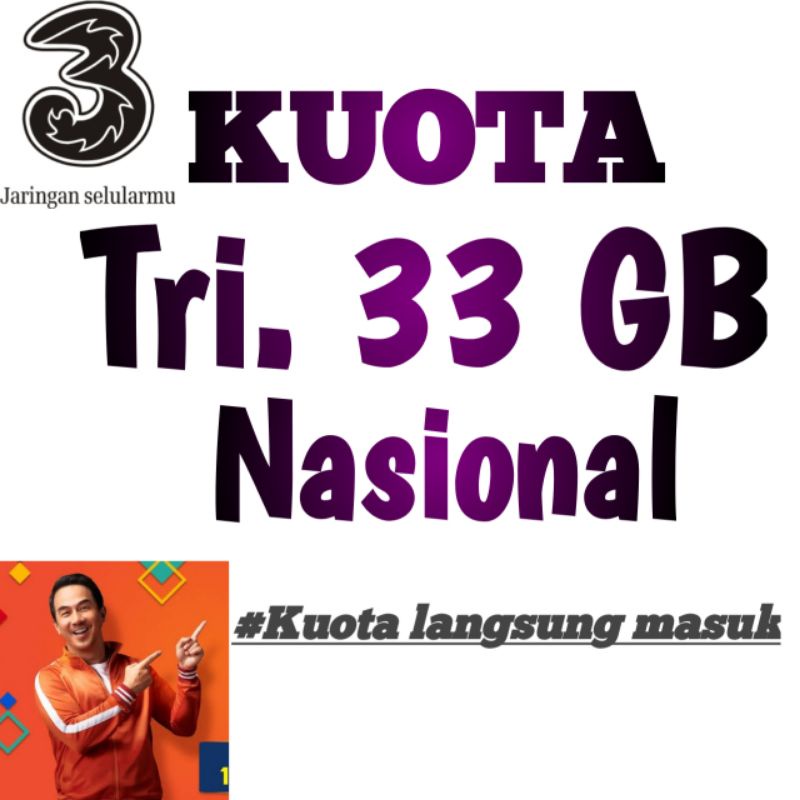 [TERMURAH] KUOTA TRI || KUOTA TRI 33GB nasional