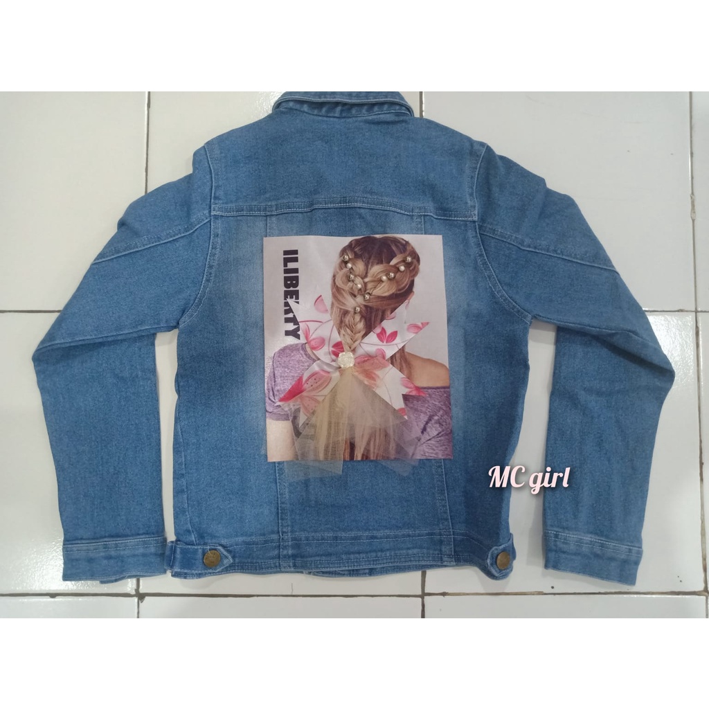 MC girl - Jaket Jeans Gambar Pita Belakang Wanita / Jacket Denim Cewek