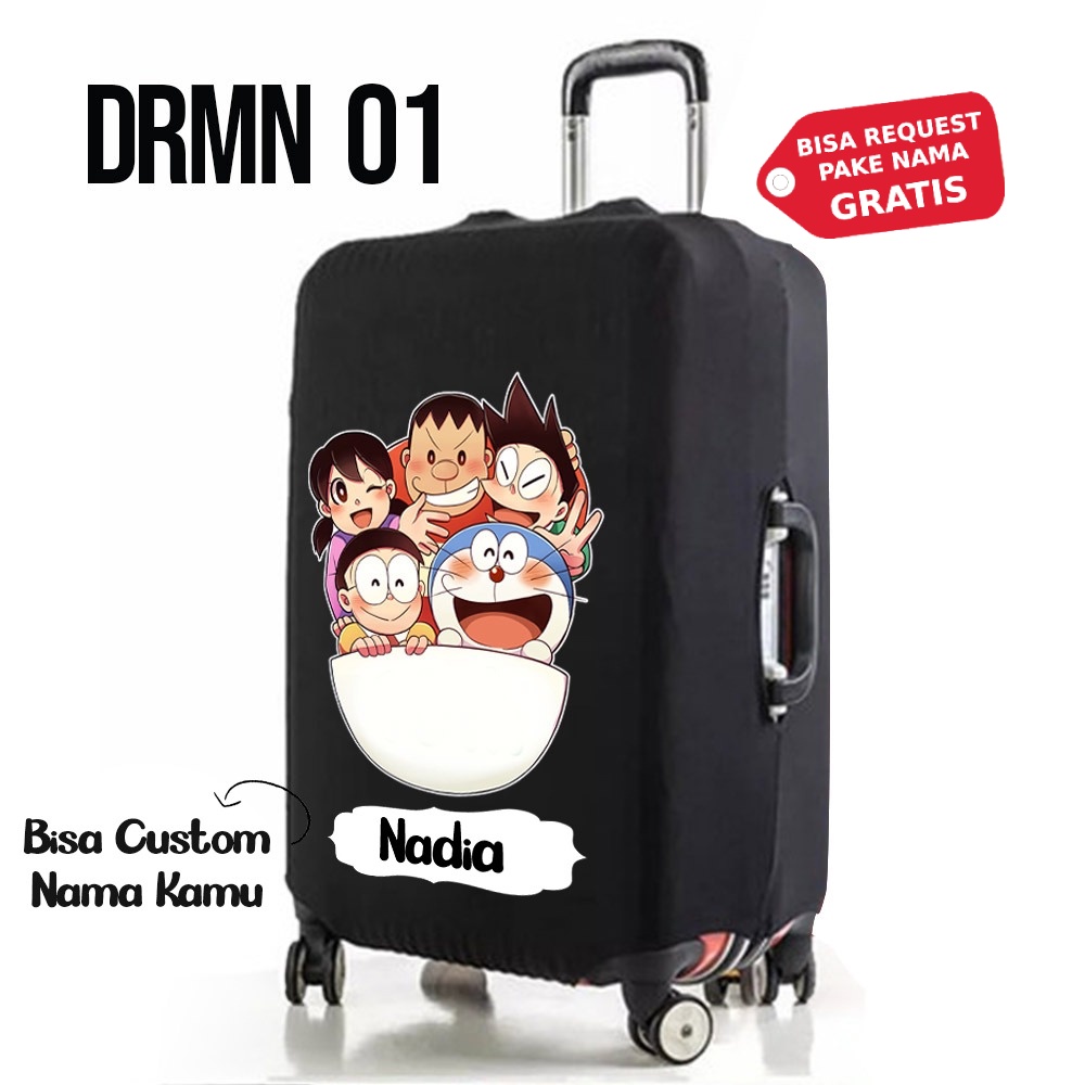 Luggage Cover 20 24 29 inch inc Cabin Elastic Besar Motif Doraemon Hitam Sarung Pelindung Koper Elas