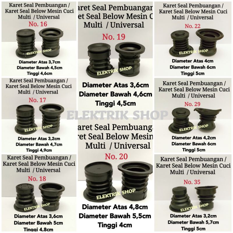 KARET SEAL BELOW PEMBUANGAN AIR MESIN CUCI MULTI UNIVERSAL NO 16 17 18 19 20 22 29 35 DLL