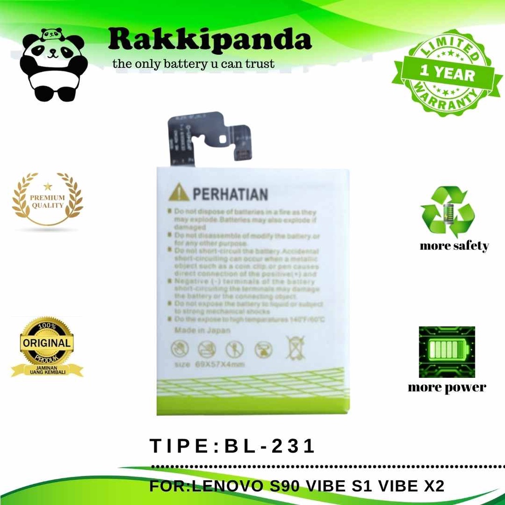 (R/K)- RakkiPanda - BL231 BL 231 Lenovo S90 / Vibe X1 / Vibe X2 Batre Batrai Baterai