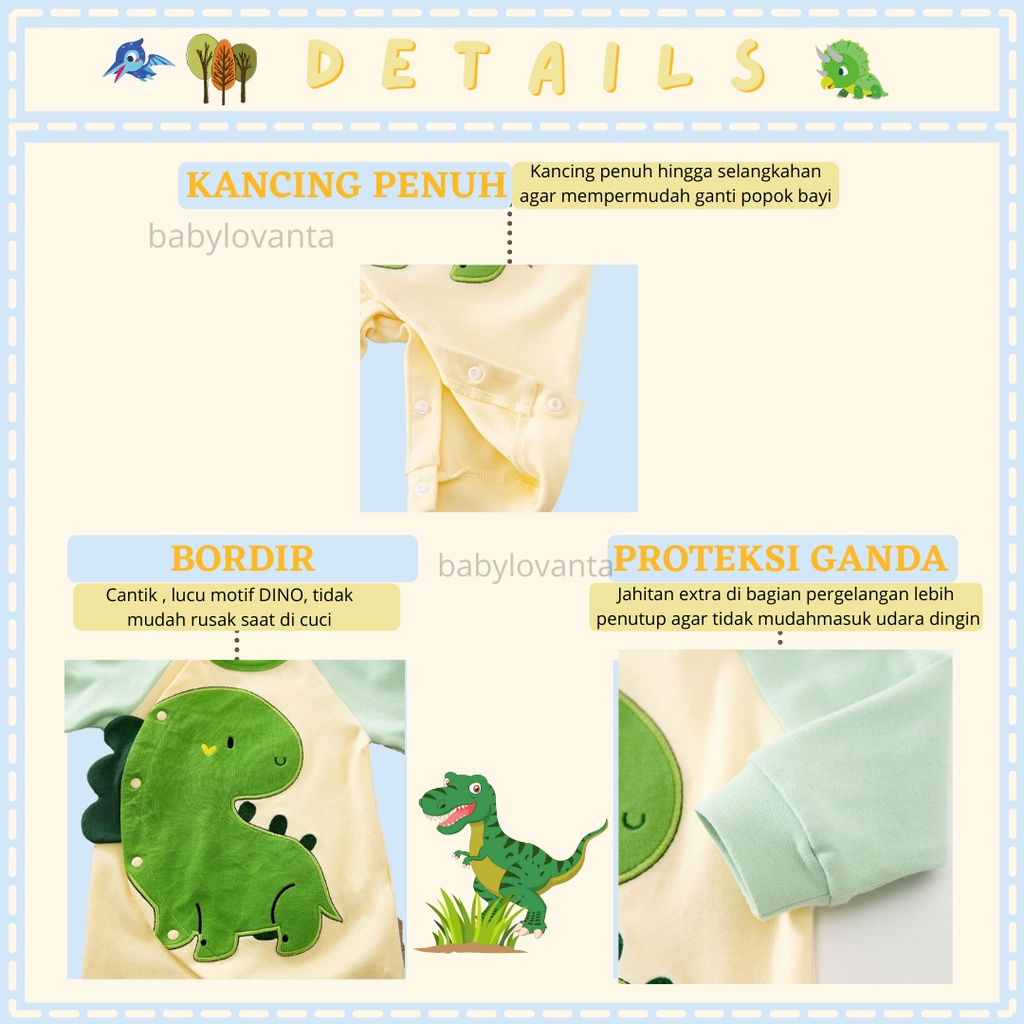 [COD] Baju Bayi Import Korea motif DINO HIJAU  Jumper lengan panjang Premium lucu/Babylovanta