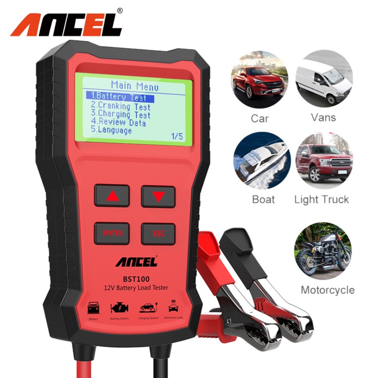 ANCEL BST100 12V Penguji Aki Mobil Car Battery Tester Digital Car Battery Analyzer Battery Health Analyzer Car Diagnostic Tool For Car/Motorcycle/Vans/Light Truck/Boat