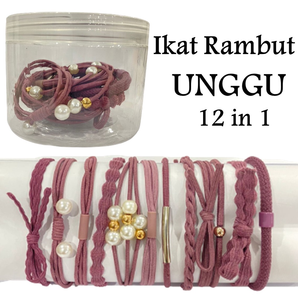 HC Ikat Rambut Simple Bahan Karet Gaya Korea untuk Wanita kemasan tabung isi 12pcs Impor-UNGU