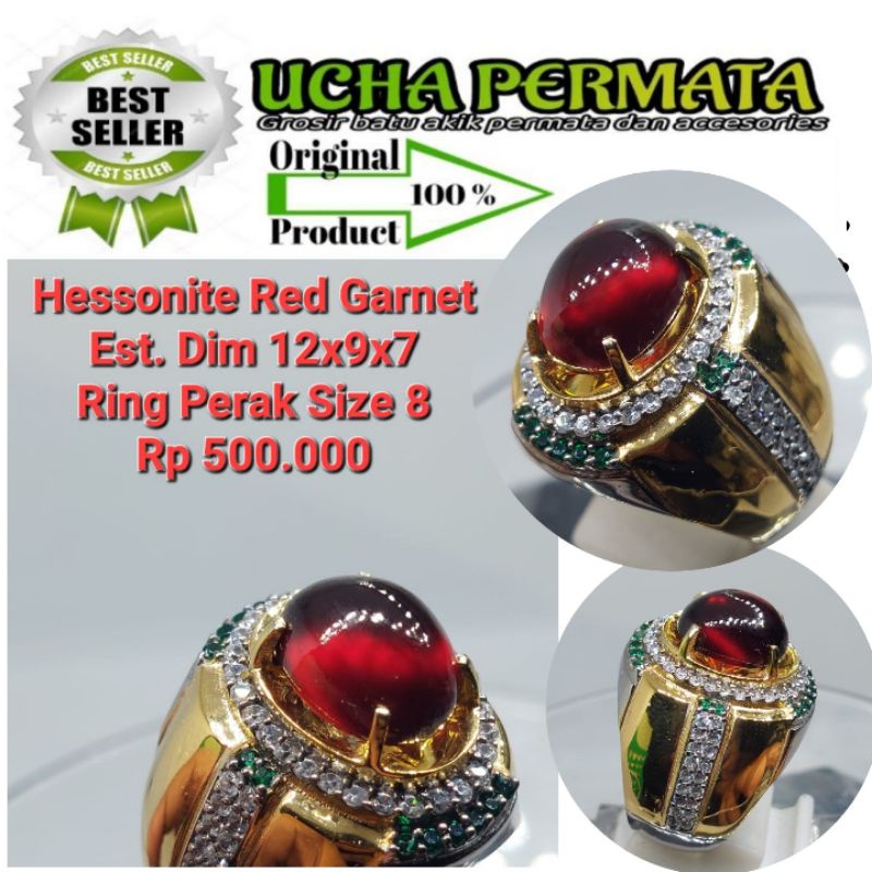cincin batu permata hissonite red garnet ring perak kombinasi murah batu akik garnet giwang