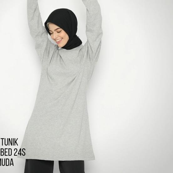 ✷ Kaos Polos Tunik Untuk Muslimah Bahan Katun Combed 24s Warna Abu Misty - Abu misty muda, M ♝