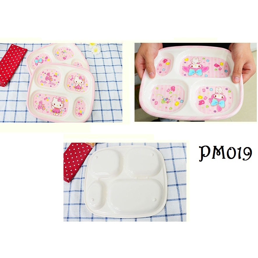 Piring makan anak melamin 4 sekat PM06 Hello kitty melody gudetama doraemon frozen sumikko thomas paw patrol cars spiderman