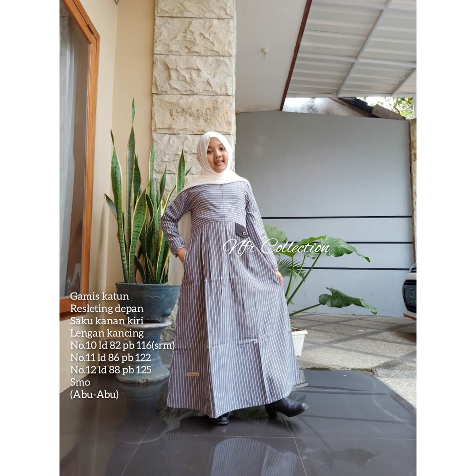 gamis anak tanggung katun salur oka oke SD dan SMP / remaja/ abg 10 11 12 th ld 82 ld 86 ld 88
