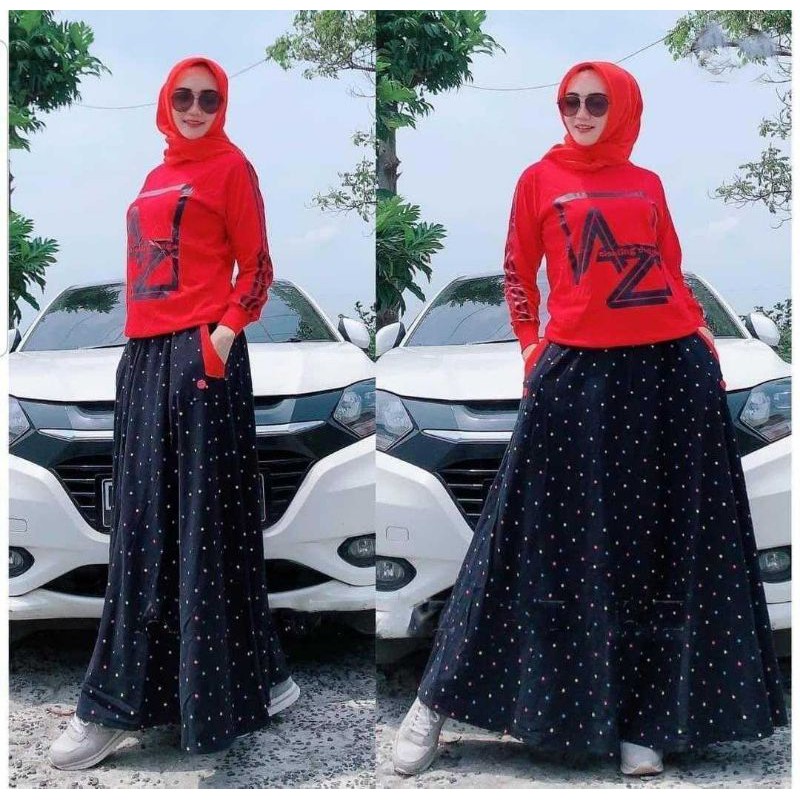 AZ NEW SET ROK BLOUSE BAHAN BABYTERY PINGGANG KARET KANTONG KANAN KIRI / SET ROK FASHION / SETELAN ROK WANITA-AZ Maron-hitam