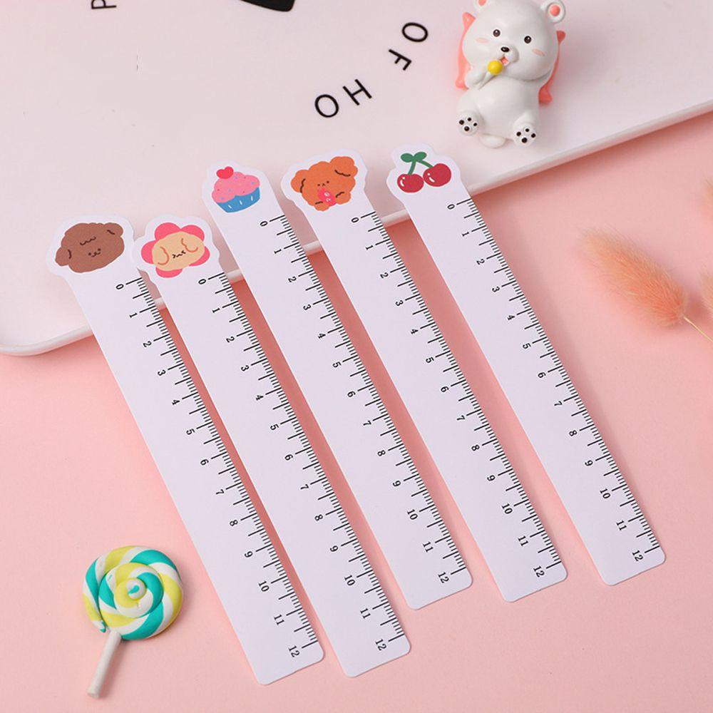 [Elegan] Penggaris Lurus 5 Pcs Lucu Kantor Perlengkapan Sekolah Portabel Ditekuk Kartun Hewan Peliharaan Belajar Skala 12 cm Penggaris