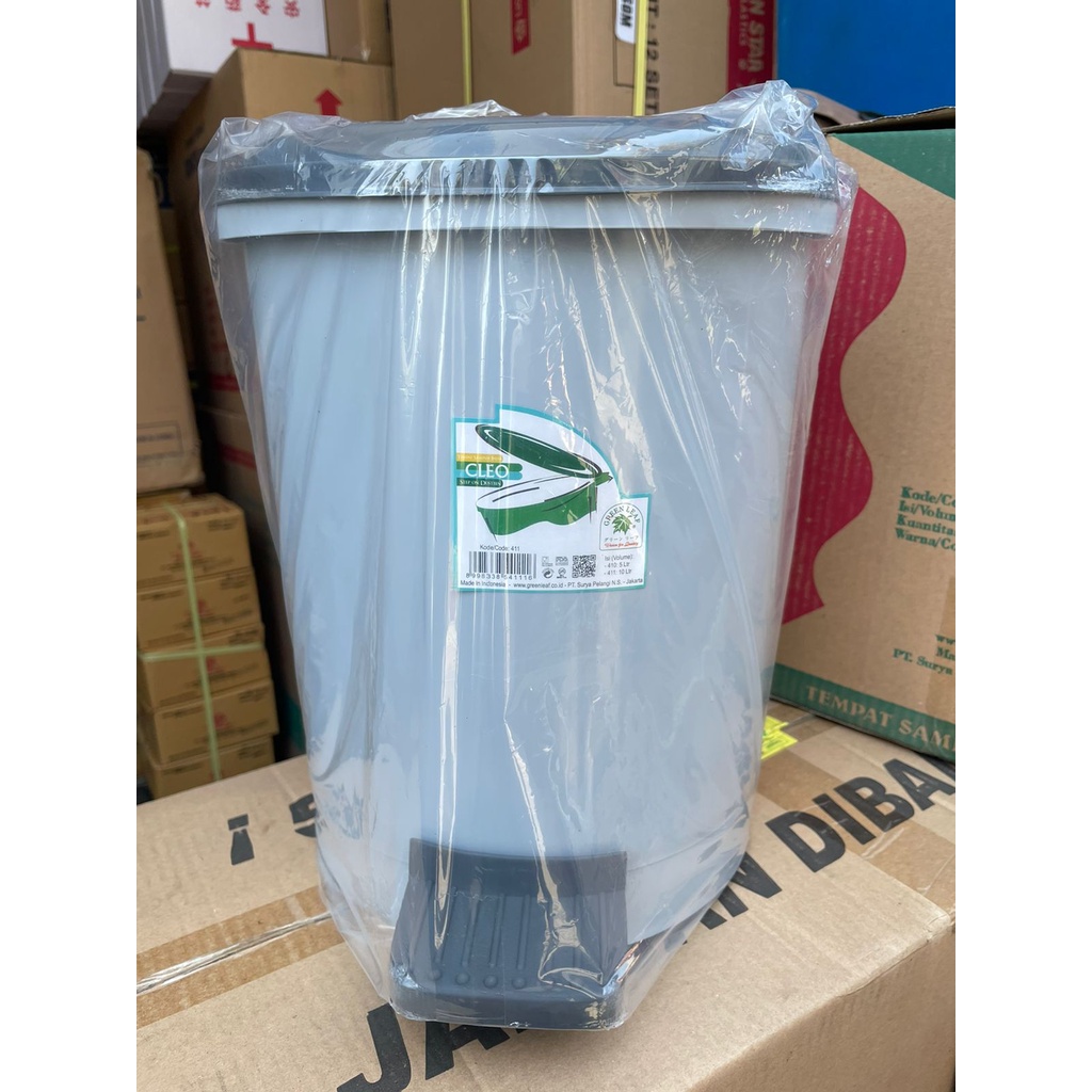 Tempat Sampah tong sampah injak 10 liter green leaf CLEO Round Step-on Dustbin 411