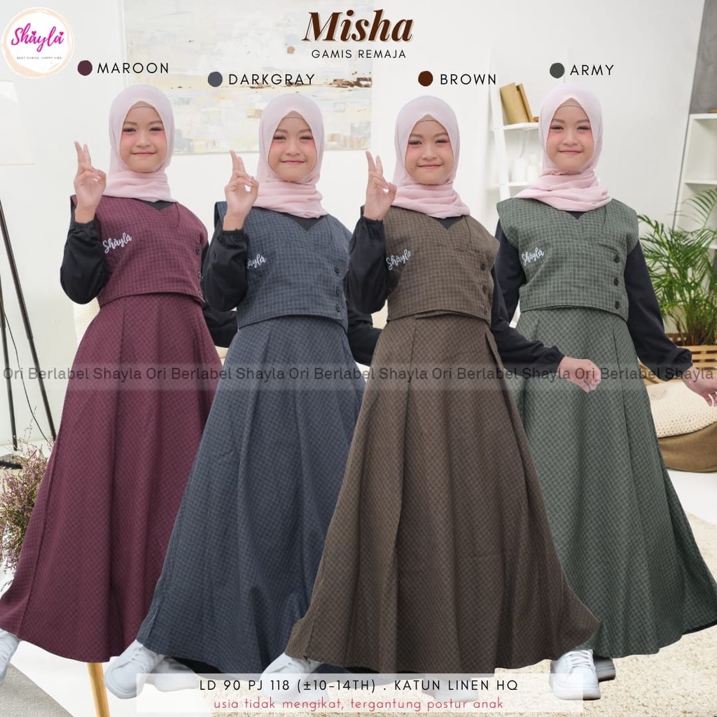 COD Gamis Anak Remaja Perempuan Motif Kotak Misha Set_Kiddos Kids