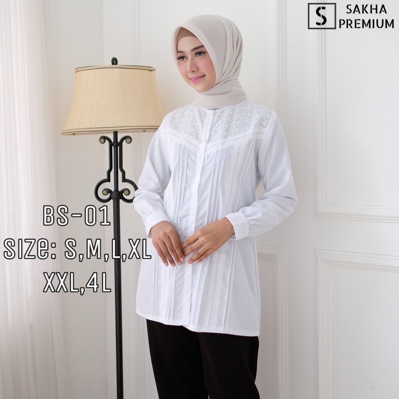 Sakha - BS 01 Blouse Atasan Putih Wanita Kerja Kombinasi Renda