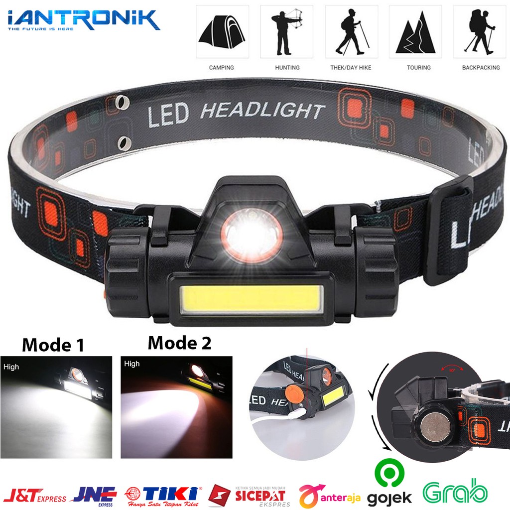 Lampu Kepala / Senter Headlamp emergency 2 Mode USB Rechargeable MS-1922