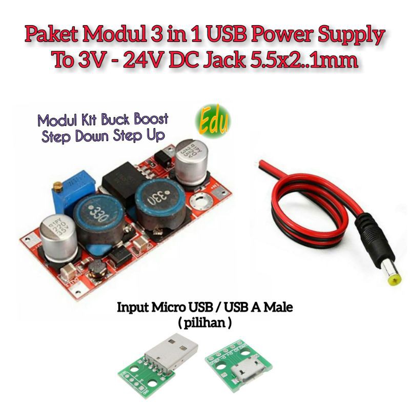 Jual Paket Modul Kit Power Supply DIY Converter USB to 5V 9V 12V 24V DC