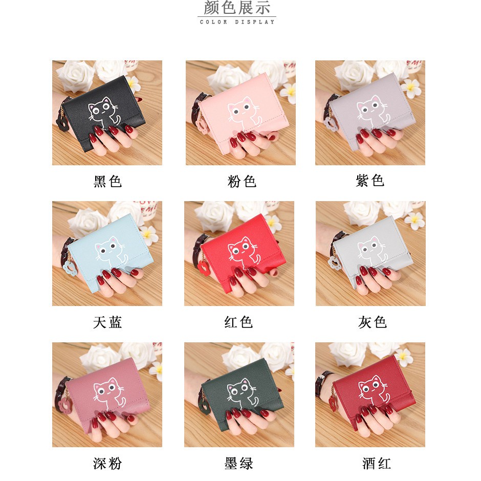 Alibaba1688 Dompet Lipat Mini Wanita Motif Cat Cute Import