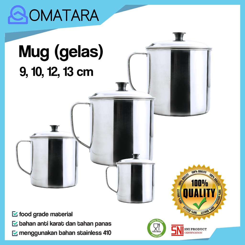 KOMODO MUG / GELAS / CANGKIR KOPI STAINLESS UK 9 , 10 , 12 ,13 + TUTUP