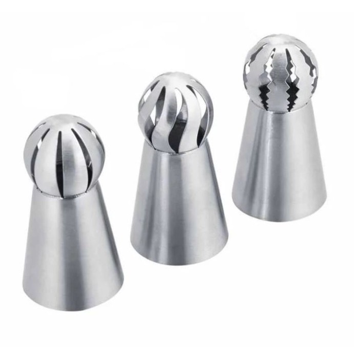 Spuit Russian Ball Set isi 3 Spuit Rusia Bentuk Bola Cake Piping Tip Baking Tools