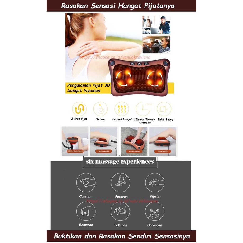 COD Alat Pijat Bantal Pijat 8 Kepala Bantal Infra Merah Car and Home Massage Pillow | Alat Kesehatan