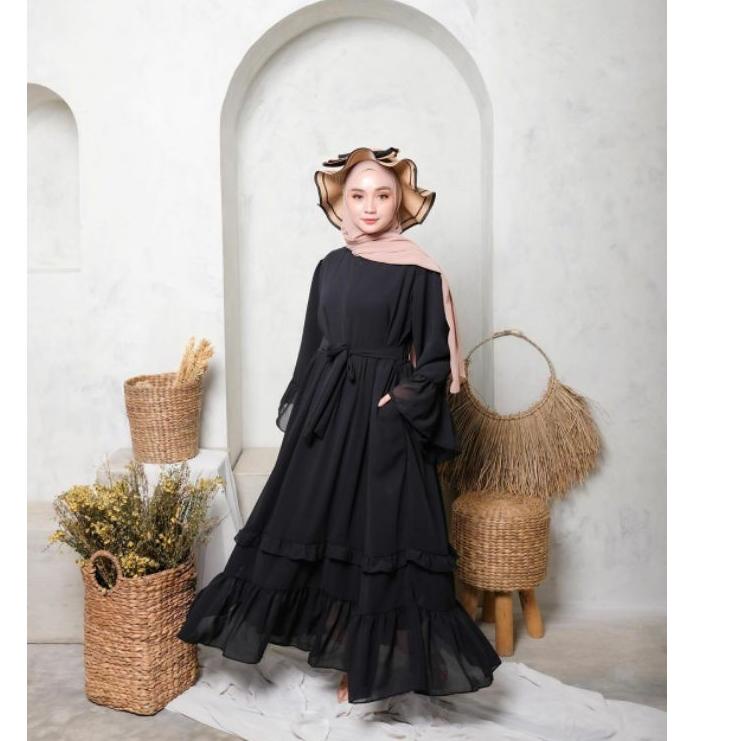 ❇ M L XL Baju Gamis Pesta Wanita Terbaru Putih Model Kekinian Ceruty Summer Dress Muslim Polos Busui