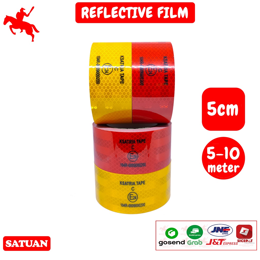 

Lakban Reflective Merah Kuning / Reflective Tape Pemantul Cahaya 5CMX5-10M