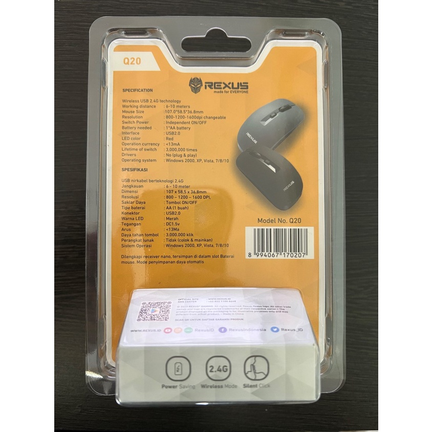 Mouse Wireless Rexus Q20 Silent Click Office Mouse