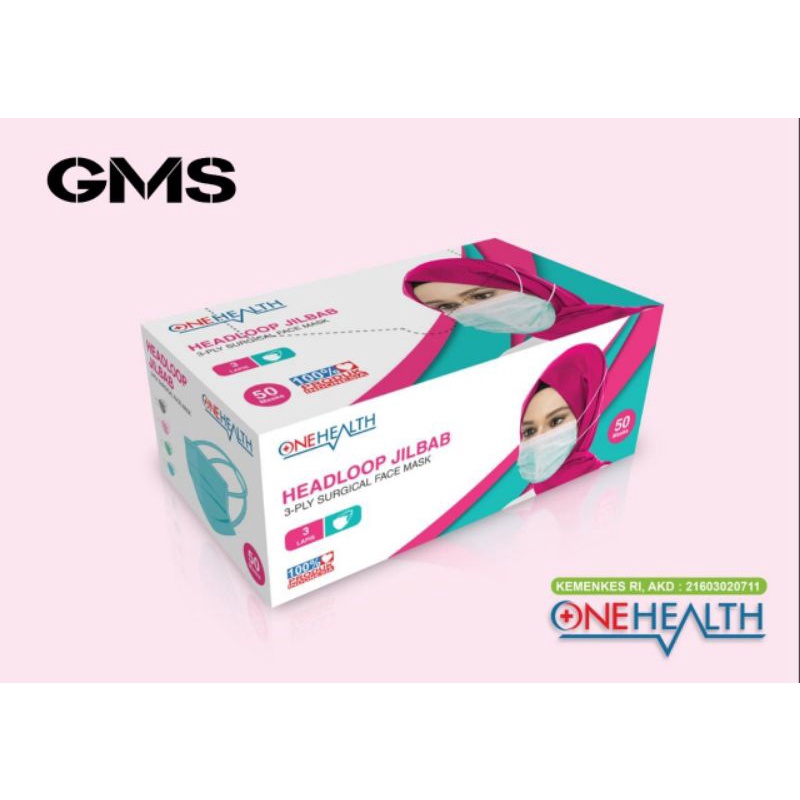 Masker Medis 3 ply Headloop / Hijab Onehealth Per Box isi 50 Pcs