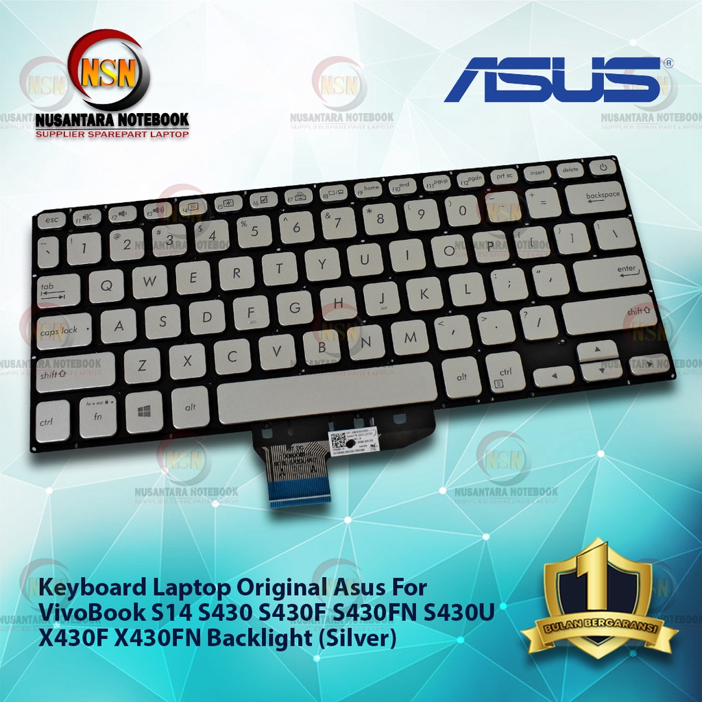 Keyboard Original Laptop Asus VivoBook S14 S430 S430F S430FN S430U X430F X430FN Backlight (Silver)