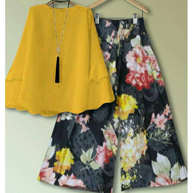 KULOT BUNGA HITAM balotely baloteli katun jepang celana blus blouse muslimah