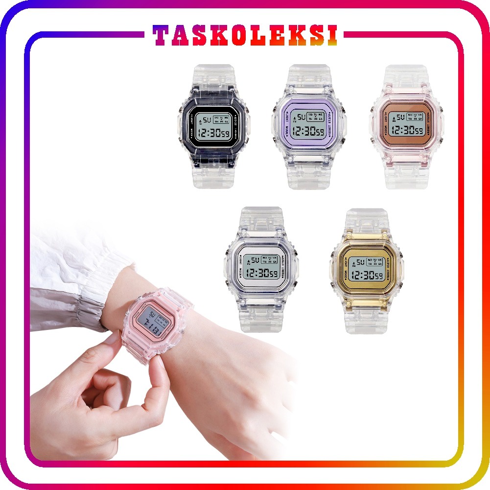 ☛TK☚ JT032 JAM TANGAN WANITA RUBBER DIGITAL TRANSPARAN SQUARE DIAL COUPLE WATCH KOREAN IMPORT