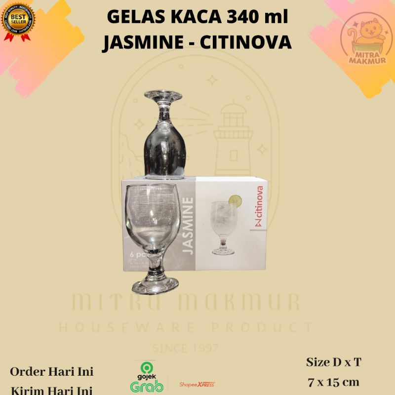 CITINOVA - JASMINE / GELAS KACA 340 ml isi 6 pcs / Gelas Kaki