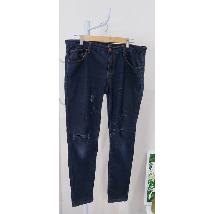 [High Waist Jeans/Celana Jin HW/HW Pants/Slacks gaya Korea/Korean style] (Navy/Biru Dongker/Birdong)