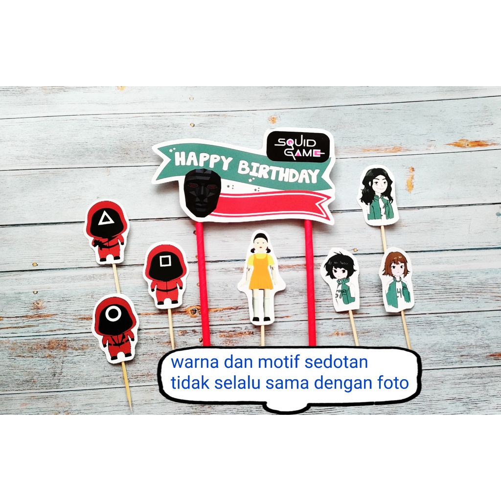 satu set isi 8 cake topper toper hiasan kue ulang tahun karakter squid game SQUID GAME