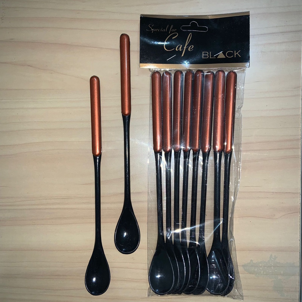 Sendok Kafe Set Sendok Gagang Panjang Teh Kopi Sendok Es Jus Set 8pcs Dessert Spoon Tea Cafe Sendok Bayi