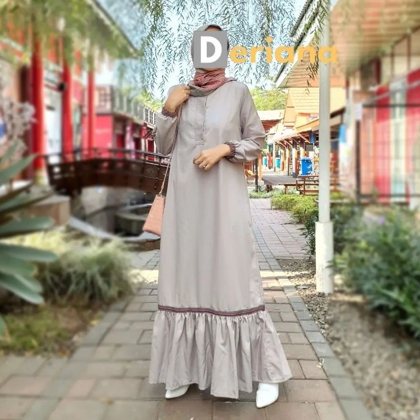 Gamis Dress Muslim Wanita Modern Casual Premium Kekinian Maylea Plain Deriana Project