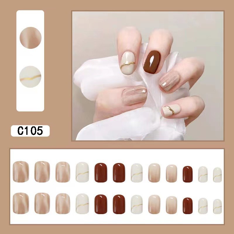 3D Kuku Palsu 24pcs/(FREE LEM)Set DIY Instant Nail Art Fake Nails Bridal Wedding Akrilik/24 pcs Kuku Palsu 3D / Stiker Kuku Palsu / Kuku Palsu Premium With Box/ Pemoles Kuku-C105