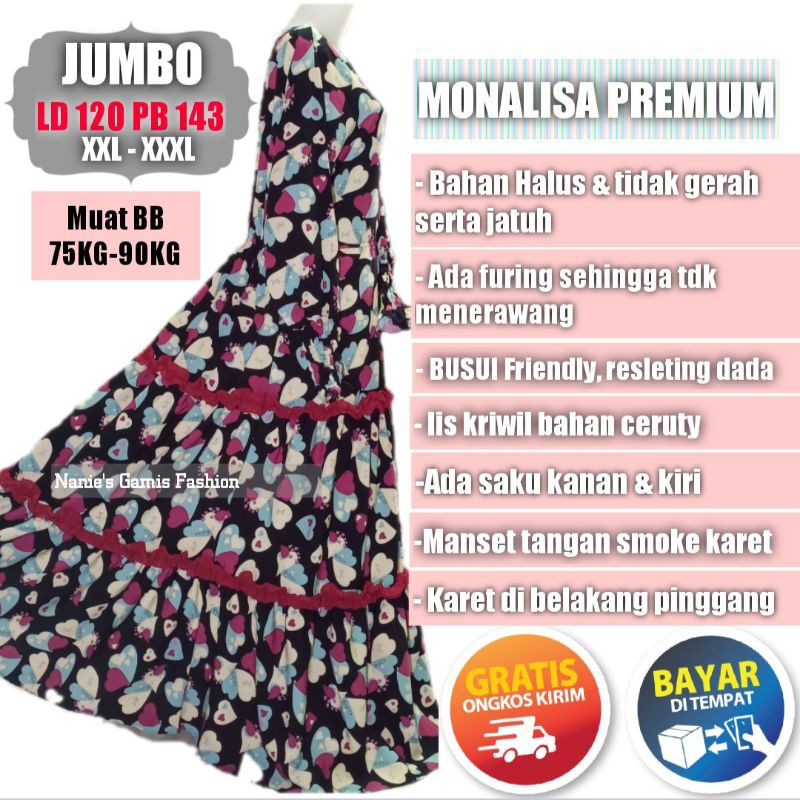 GAMIS JUMBO LD 120 BUSUI MODEL TERBARU LOVELY HITAM LIS KRIWIL / GAMIS JUMBO CANTIK MURAH