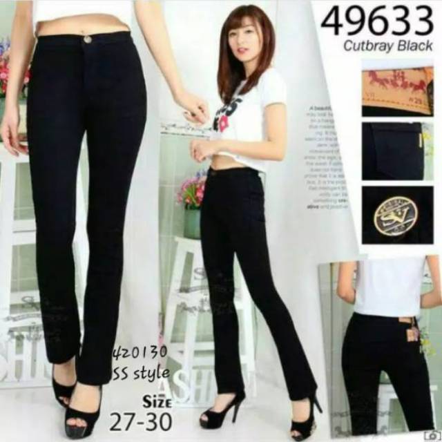  Celana  jeans  wanita sv7 cutbray haight waist warna  hitam 