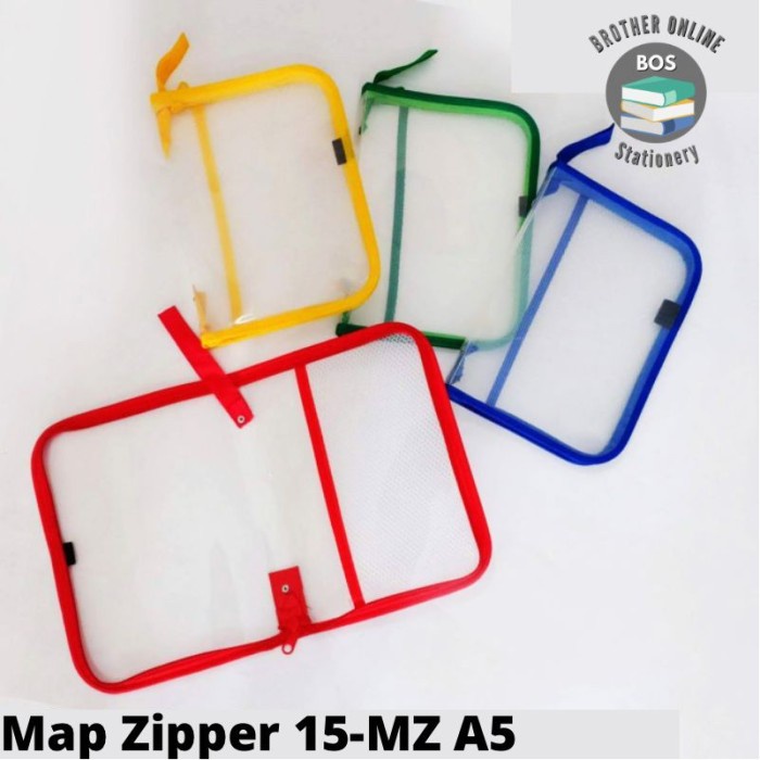 BOS Map Jaring Resleting A5 / Tas Dokumen Jaring / Map Plastik Resleting