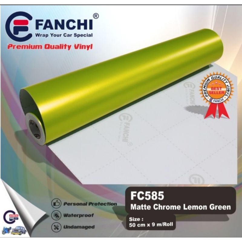 Sticker Fanchi FC585 Matt Chrome Lemon Green Metallic Metalik Doff Premium Wrap