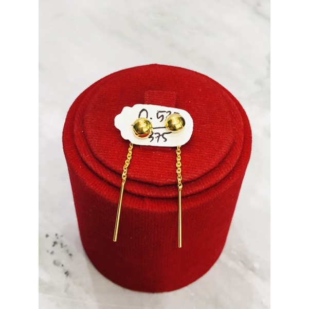 Anting tusuk panjang bola emas asli 375