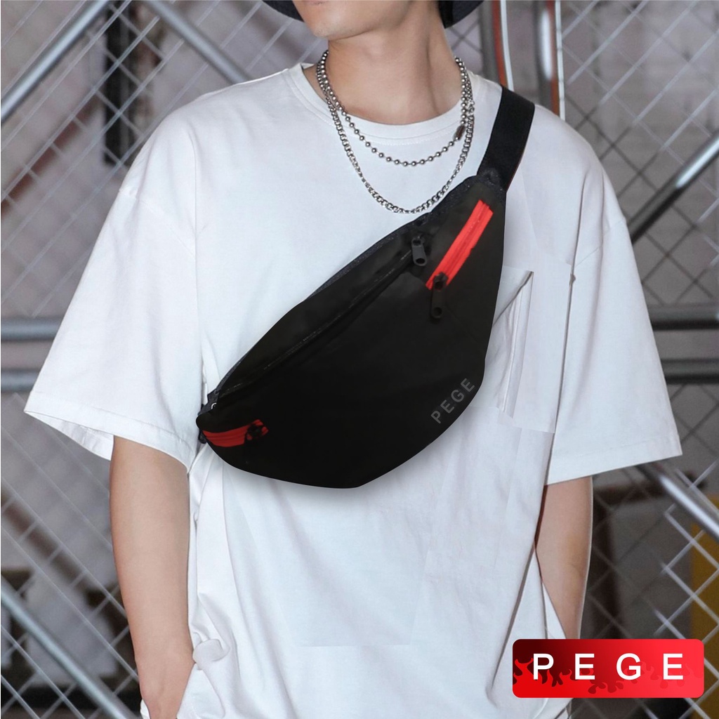 Tas Selempang Pria Waistbag Polos Hitam Slempang Bahu Kasual Cowok Distro - PG 8891