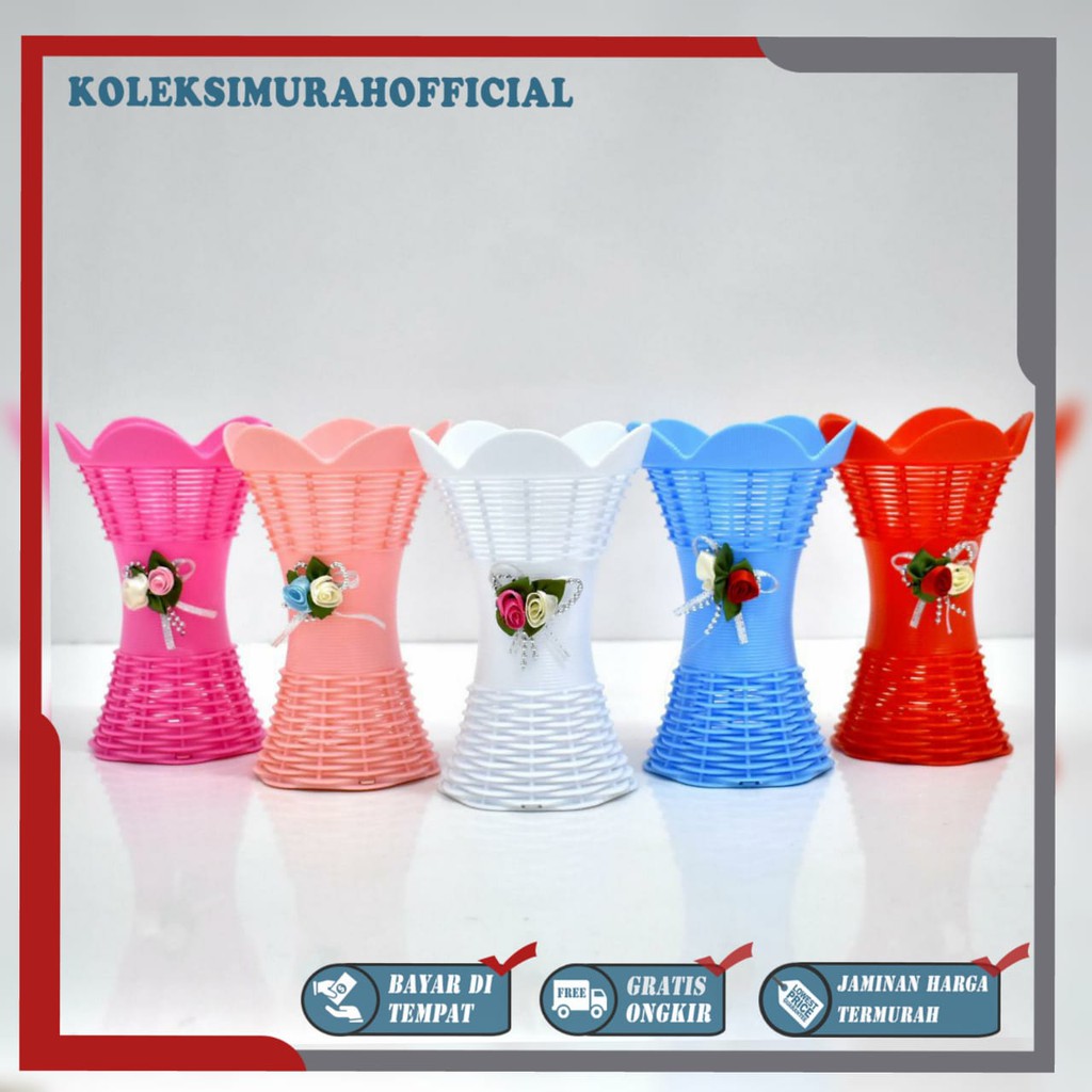 COD POT BUNGA PLASTIK VAS BUNGA PLASTIK POT BUNGA ROTTAN POT BUNGA HIASAN MEJA VAS  ROTTAN PB5013