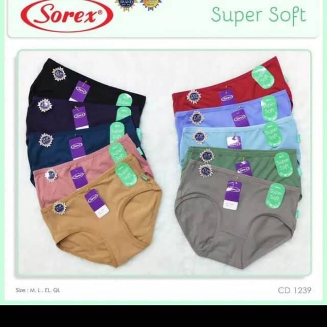 TERMURAH!!!6 PCS  MIX Celana DALAM WANITA SOREX 1239 M L EL QL SUPER SOFT/CAWET/CANGCUT