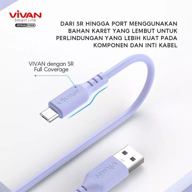 KABEL DATA MICRO USB FAST CHARGING 2.4A 100CM VIVAN VSM100