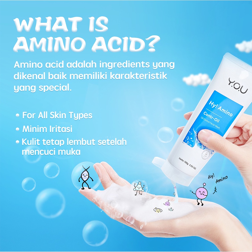 ⭐BAGUS⭐ Y.O.U Hy! Amino Wow-tery Facial Wash 100gr | Hydrating | Anti Acne | Oil Control | Brightening By YOU