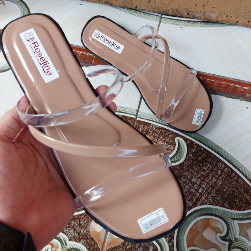 Sandal Korea Sendal Jalan Santai Wanita Kekinian Flat Teplek Slip On Lucu Terbaru Karet Tali Jelly I